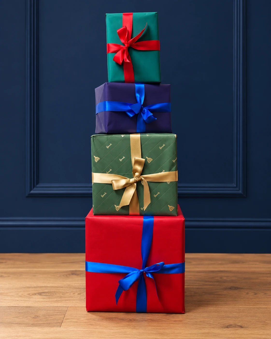 Christmas gift stack in jewel colours
